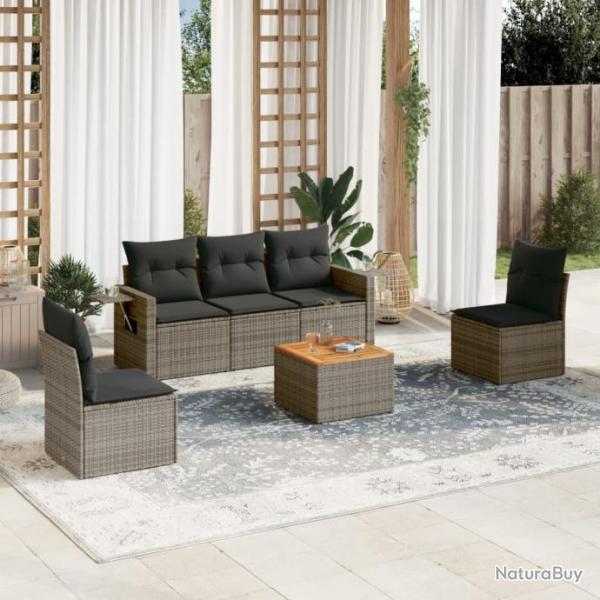 Salon de jardin 6 pcs avec coussins gris rsine tresse