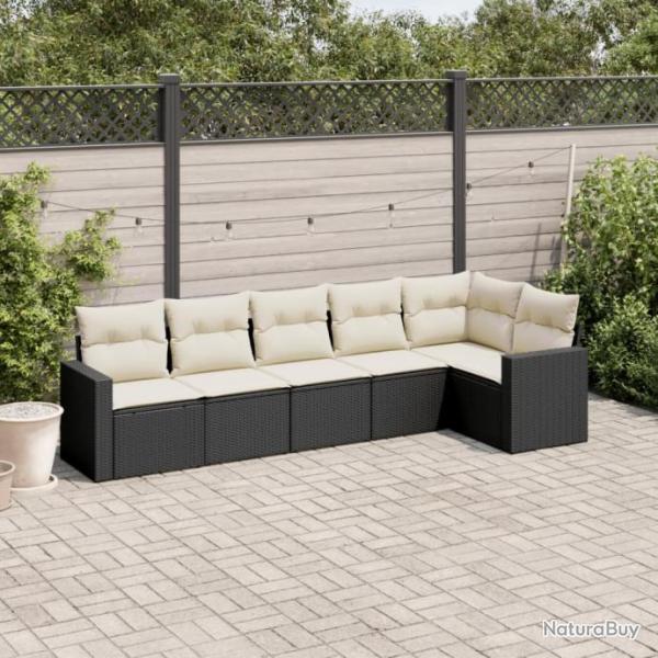 Salon de jardin 6 pcs avec coussins noir rsine tresse