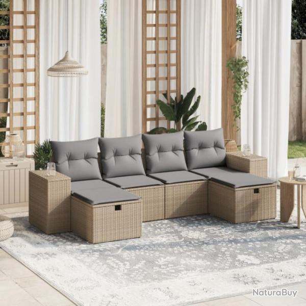 Salon de jardin avec coussins 6pcs mlange beige rsine tresse