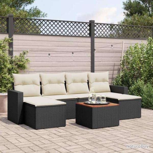 Salon de jardin 7 pcs avec coussins noir rsine tresse