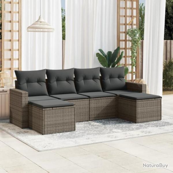 Salon de jardin 6 pcs avec coussins gris rsine tresse