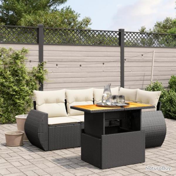 Salon de jardin 5 pcs avec coussins noir rsine tresse