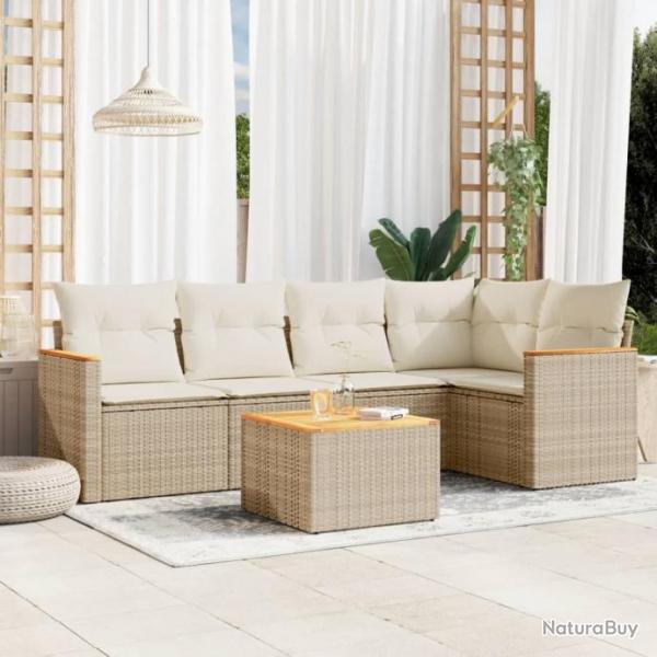 Salon de jardin avec coussins 6 pcs beige rsine tresse