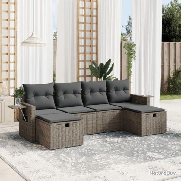 Salon de jardin 6 pcs avec coussins gris rsine tresse