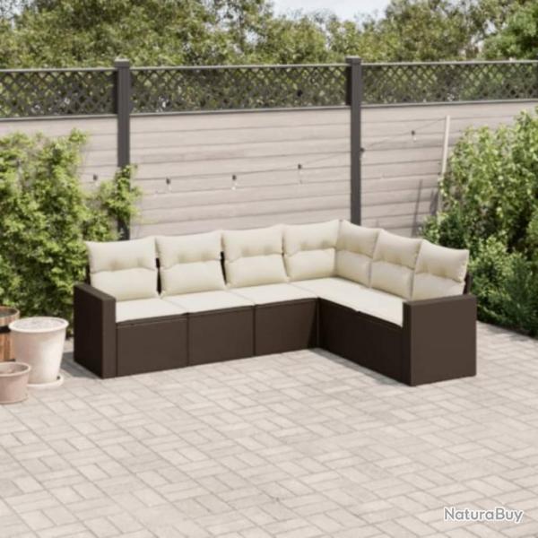 Salon de jardin avec coussins 6 pcs marron rsine tresse