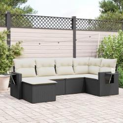 Salon de jardin 6 pcs avec coussins noir résine tressée