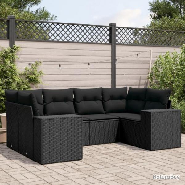 Salon de jardin 6 pcs avec coussins noir rsine tresse