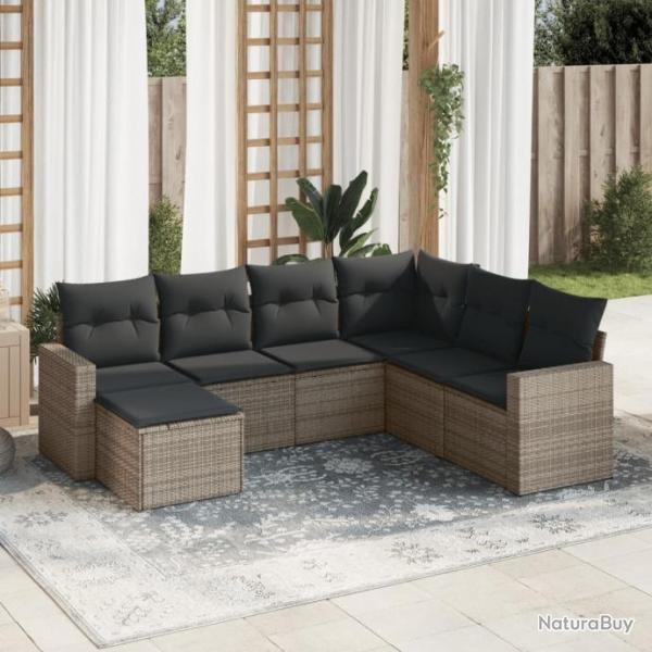 Salon de jardin avec coussins 7 pcs gris rsine tresse