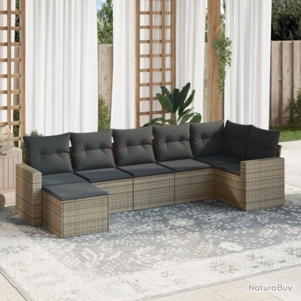 Salon de jardin avec coussins 7 pcs gris rsine tresse