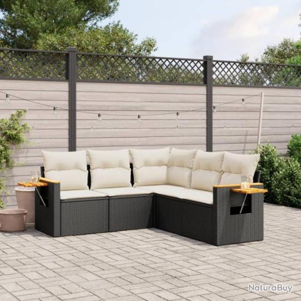 Salon de jardin 5 pcs avec coussins noir rsine tresse