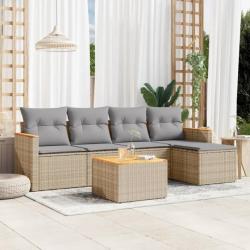 Salon de jardin avec coussins 6pcs mélange beige résine tressée