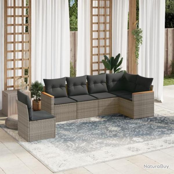 Salon de jardin 6 pcs avec coussins gris rsine tresse