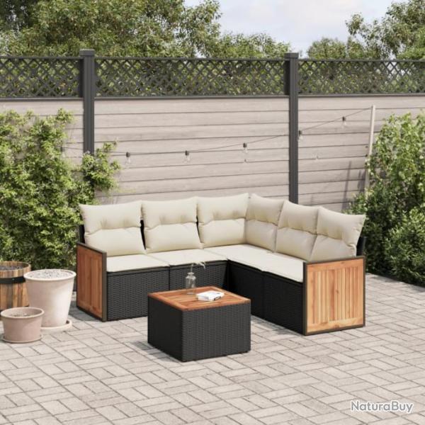 Salon de jardin 6 pcs avec coussins noir rsine tresse