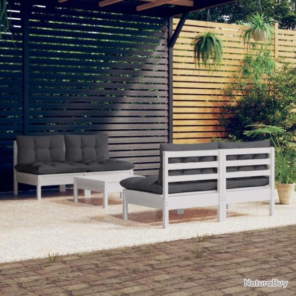 Salon de jardin 5 pcs avec coussins anthracite bois de pin