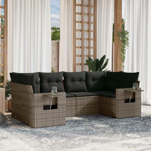 Salon de jardin 6 pcs avec coussins gris rsine tresse