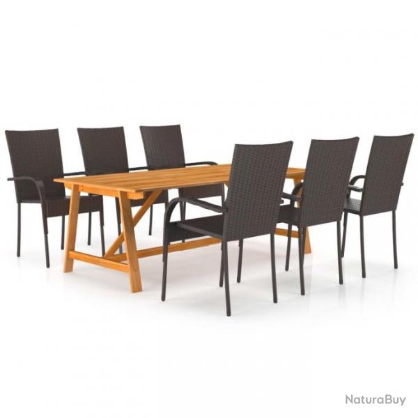 Ensemble de salle  manger de jardin 7 pcs Marron