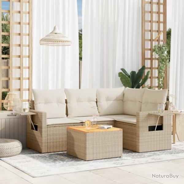 Salon de jardin avec coussins 5 pcs beige rsine tresse