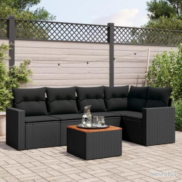 Salon de jardin 6 pcs avec coussins noir rsine tresse