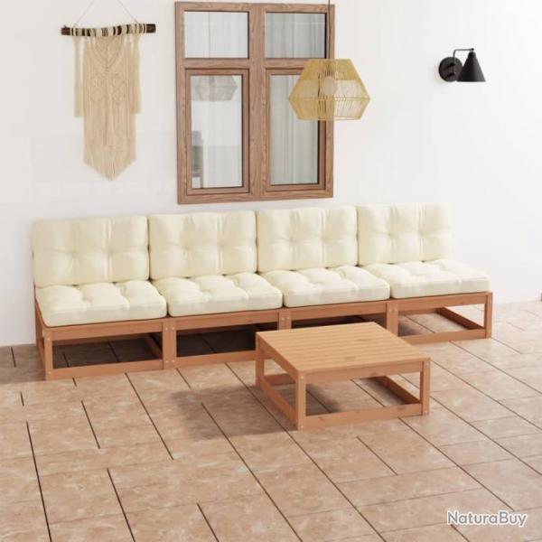 Salon de jardin 5 pcs avec coussins bois de pin massif