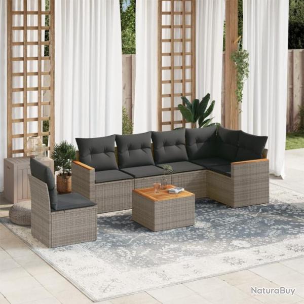 Salon de jardin avec coussins 7 pcs gris rsine tresse