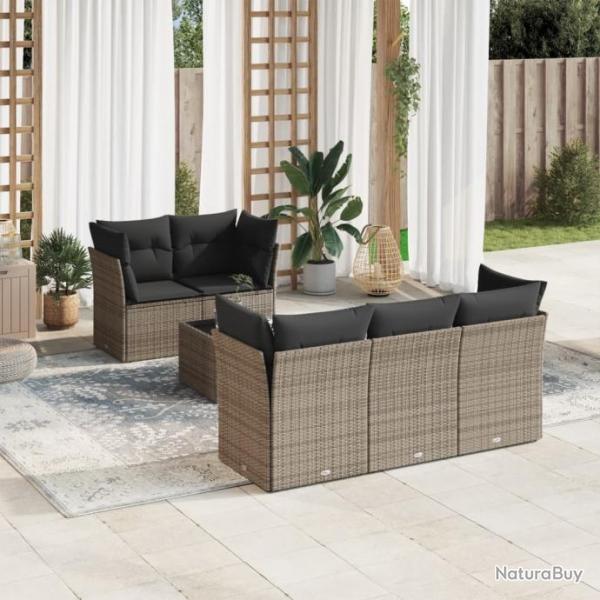 Salon de jardin 6 pcs avec coussins gris rsine tresse