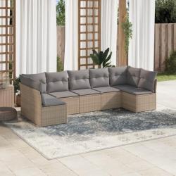 Salon de jardin avec coussins 7 pcs beige résine tressée