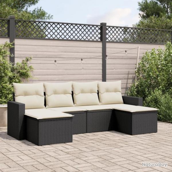 Salon de jardin 6 pcs avec coussins noir rsine tresse