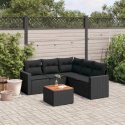 Salon de jardin 6 pcs avec coussins noir résine tressée