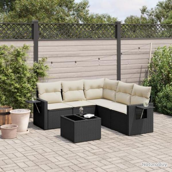 Salon de jardin 6 pcs avec coussins noir rsine tresse