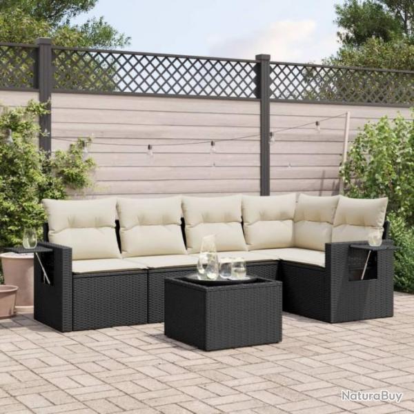 Salon de jardin 6 pcs avec coussins noir rsine tresse