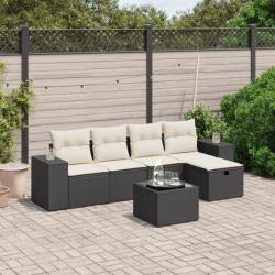 Salon de jardin 6 pcs avec coussins noir résine tressée