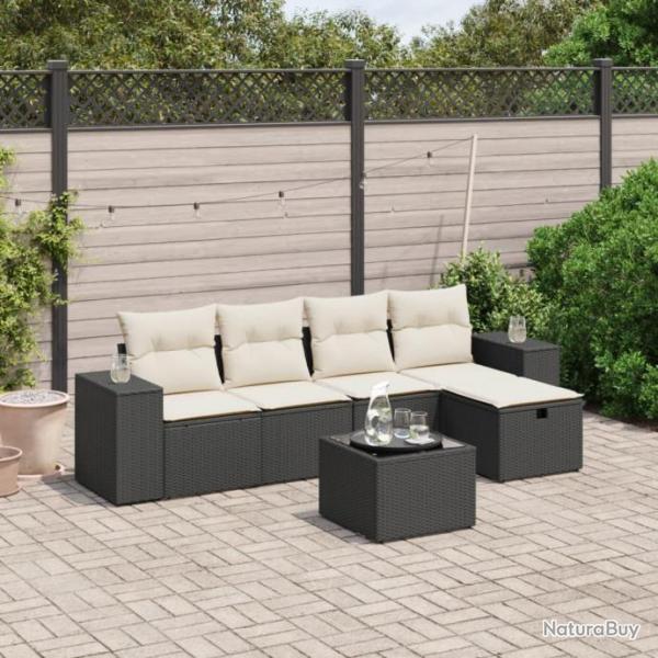 Salon de jardin 6 pcs avec coussins noir rsine tresse