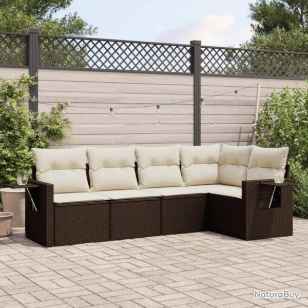 Salon de jardin avec coussins 5 pcs marron rsine tresse