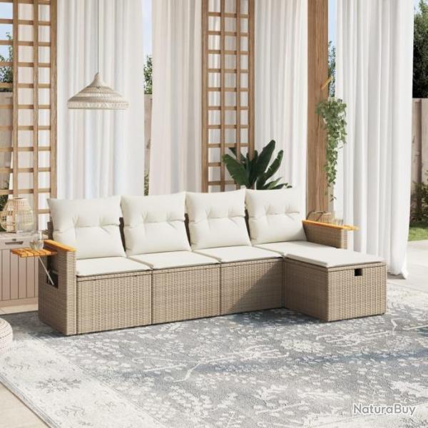 Salon de jardin avec coussins 5 pcs beige rsine tresse