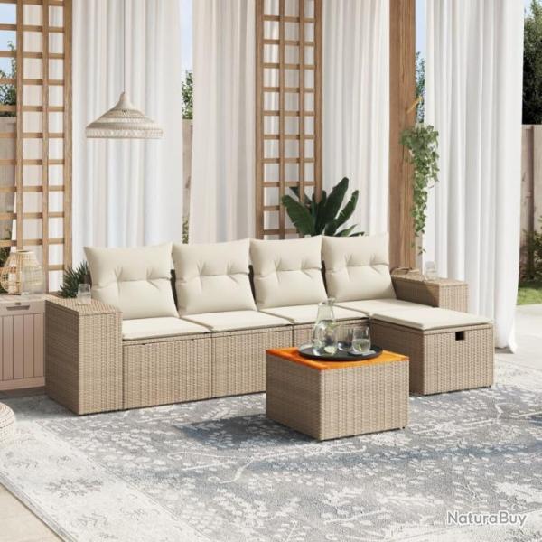 Salon de jardin avec coussins 6 pcs beige rsine tresse