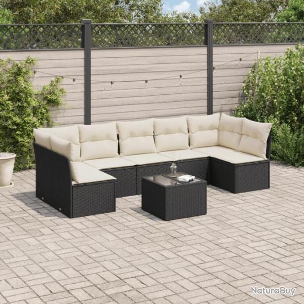 Salon de jardin 8 pcs avec coussins noir rsine tresse