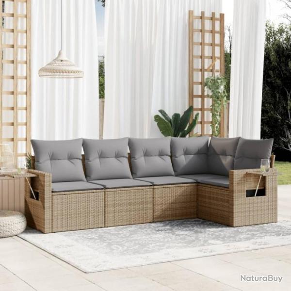 Salon de jardin avec coussins 5 pcs beige rsine tresse