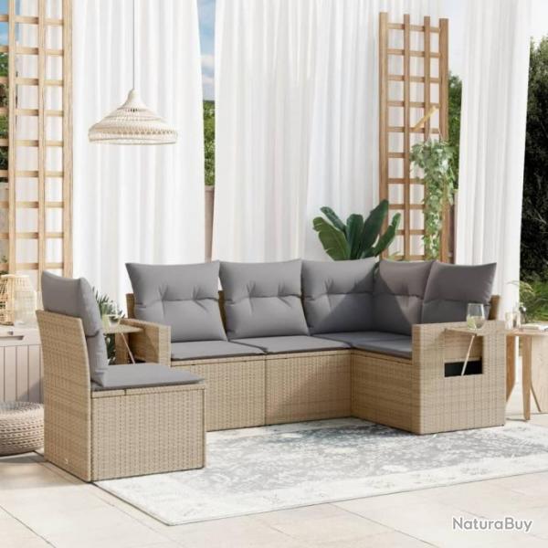 Salon de jardin avec coussins 5 pcs beige rsine tresse