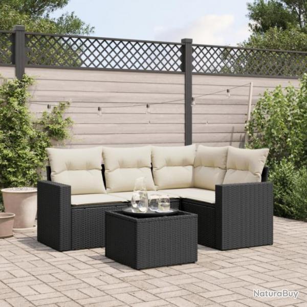 Salon de jardin 5 pcs avec coussins noir rsine tresse