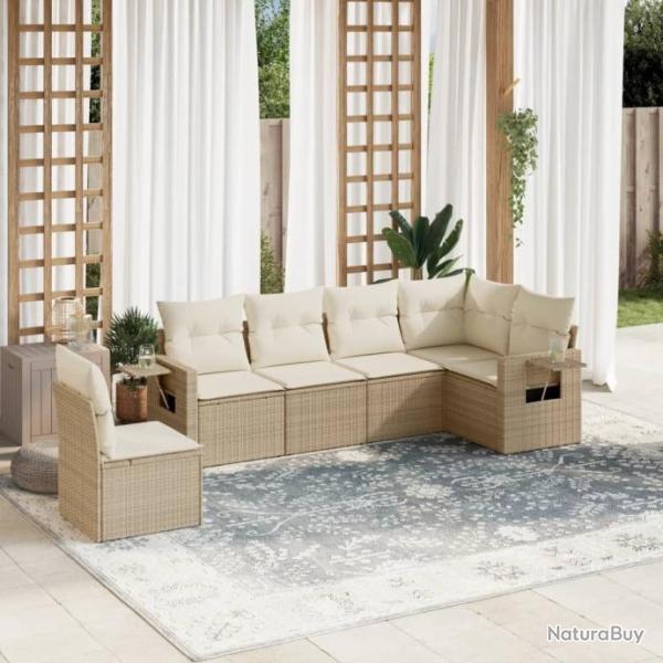 Salon de jardin avec coussins 6 pcs beige rsine tresse