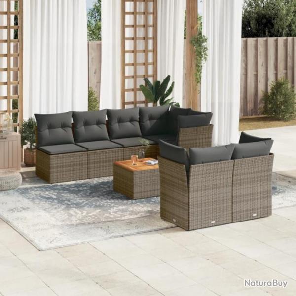 Salon de jardin 6 pcs avec coussins gris rsine tresse