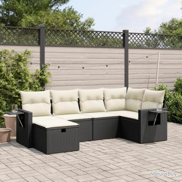 Salon de jardin 6 pcs avec coussins noir rsine tresse