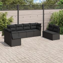 Salon de jardin 8 pcs avec coussins noir résine tressée