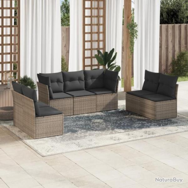 Salon de jardin avec coussins 7 pcs gris rsine tresse