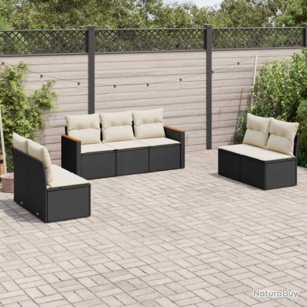 Salon de jardin 7 pcs avec coussins noir rsine tresse