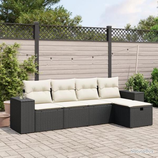 Salon de jardin 5 pcs avec coussins noir rsine tresse