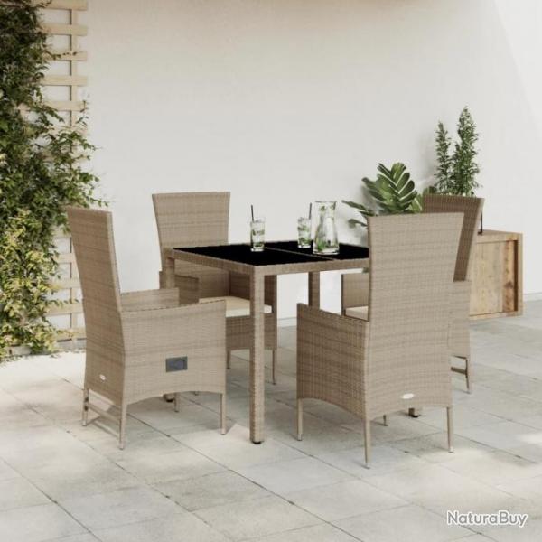 Ensemble  manger de jardin avec coussins 5pcs Beige poly rotin