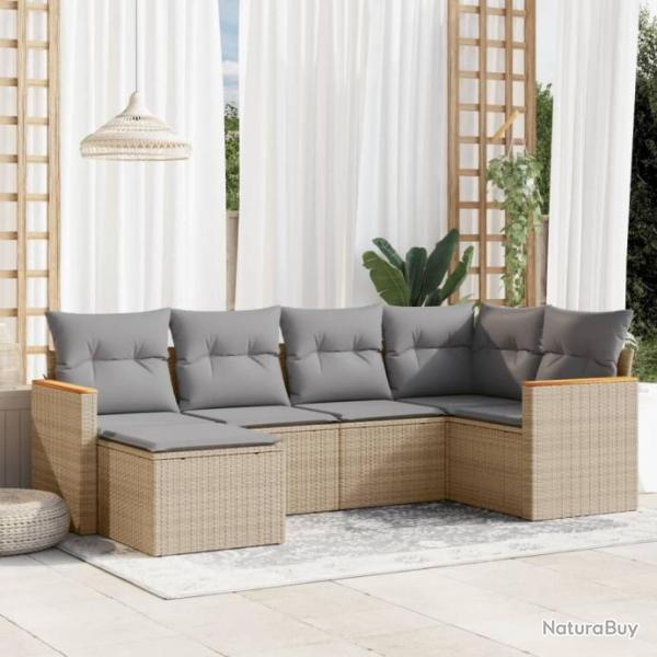 Salon de jardin avec coussins 6 pcs beige rsine tresse