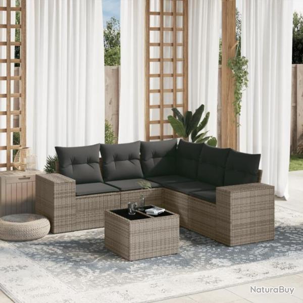 Salon de jardin 6 pcs avec coussins gris rsine tresse