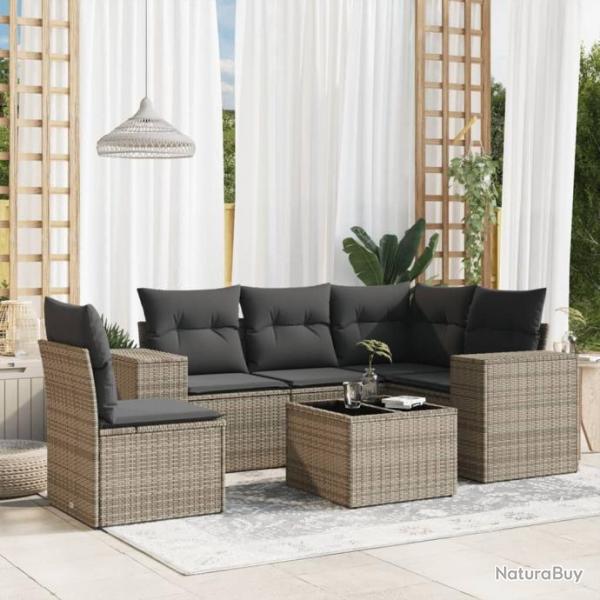 Salon de jardin 6 pcs avec coussins gris rsine tresse